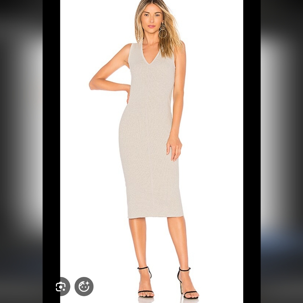 James Perse Sleeveless Midi Knit Dress in Light Beige